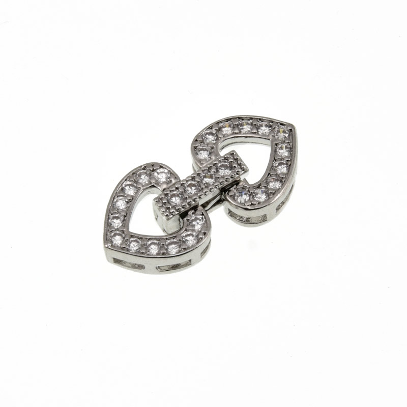 Застібка, 20,5х9,5 мм, Латунь з покриттям Родій, Куб. цирконій (ZAM-060828)