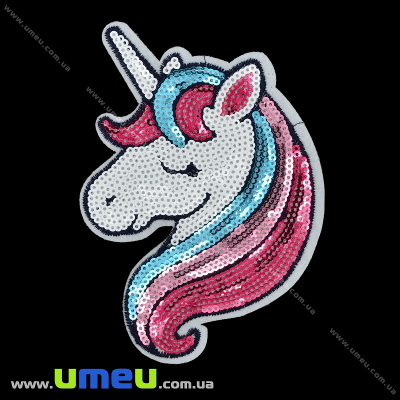 Термоаплікація з паєтками Єдиноріг, 13х9,5 см, Біла (APL-033368)