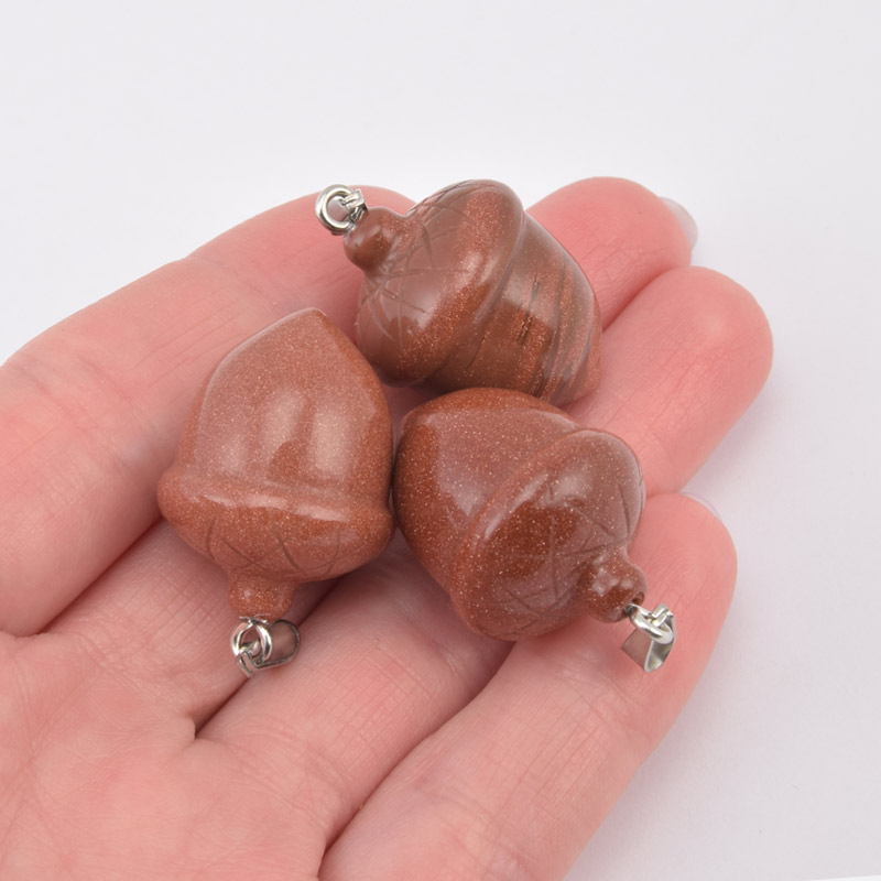 Підвіска Жолудь, Синт. камінь Авантюрин Золотий пісок, 25х19 мм (POD-058592)