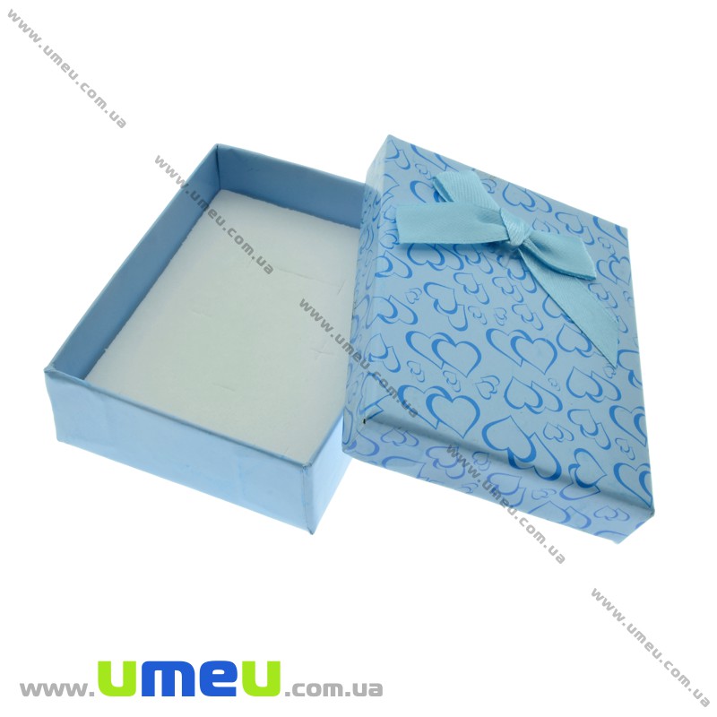 Подарункова коробочка Прямокутна з сердечками, 8,5х6,5х3 см, Блакитна (UPK-023113)