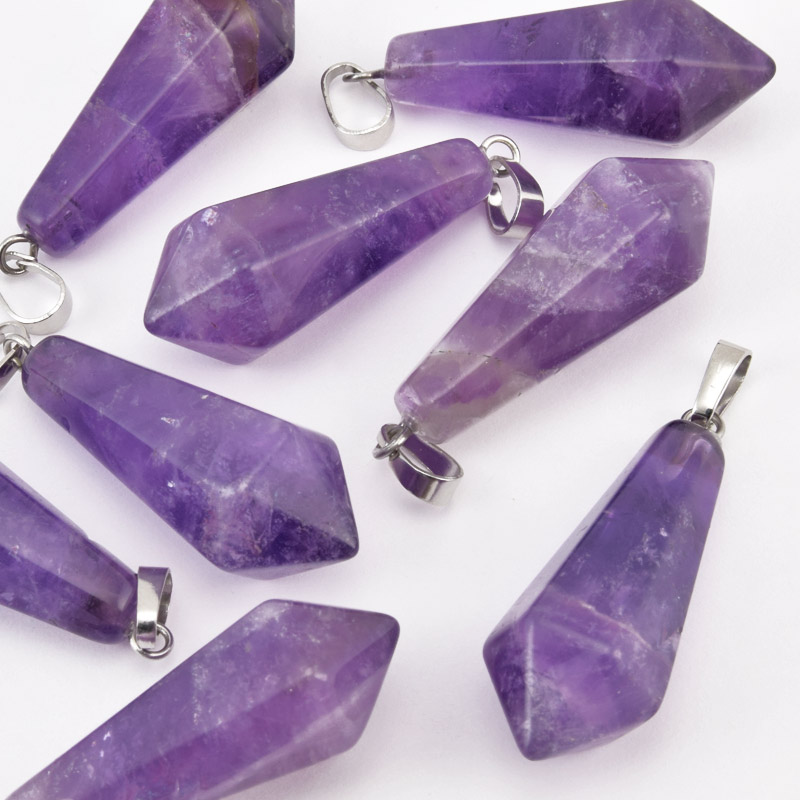 Підвіска Кристал, Натур. камінь Аметист, 37х11 мм (POD-058612)