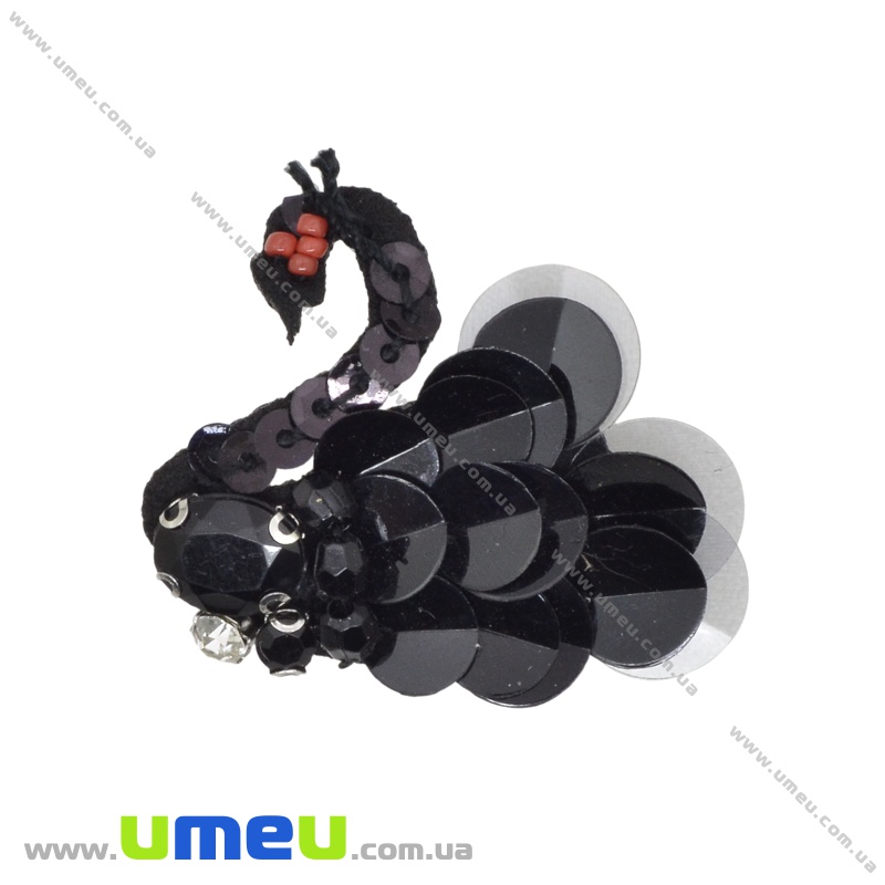 Аплікація пришивна з паєтками Лебідь, 4х3 см, Чорна (APL-035253)