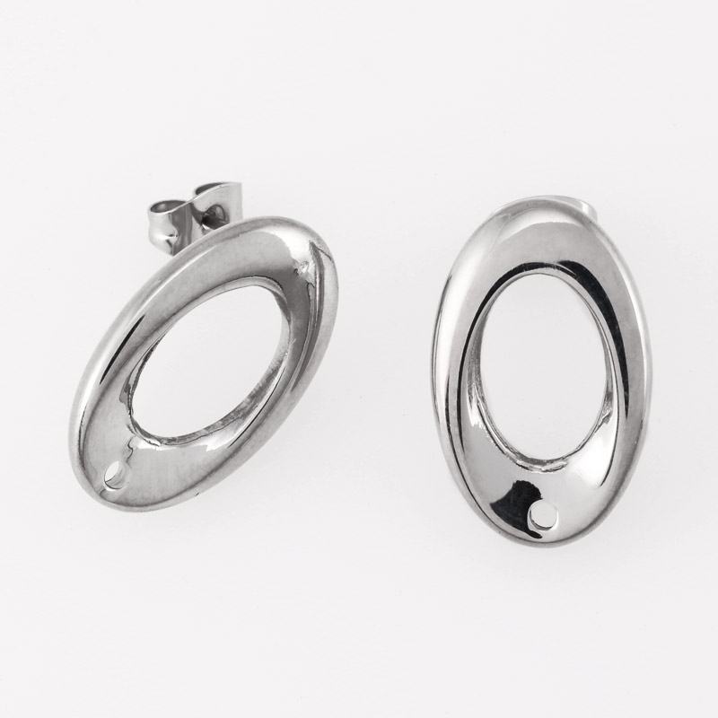 Пусети з нерж. сталі з заглушками, Овальні, 20х13 мм, Темне срібло (STL-055866)