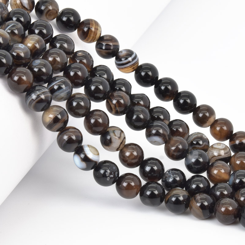 Намистини Агат коричневий, Натур. камінь, 8 мм, Круглі (BUS-058091)