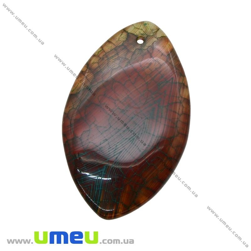 Підвіска з натурального каменю, Агат Вени дракона, Човник, 46х28 мм (POD-033002)