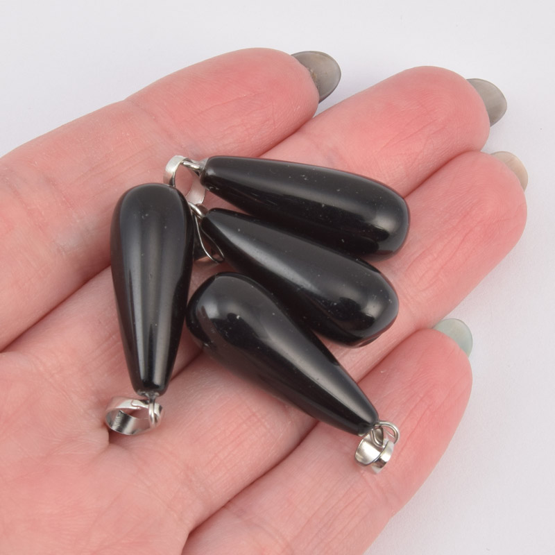 Підвіска Крапля, Натур. камінь Агат чорний, 29х10 мм (POD-009316)