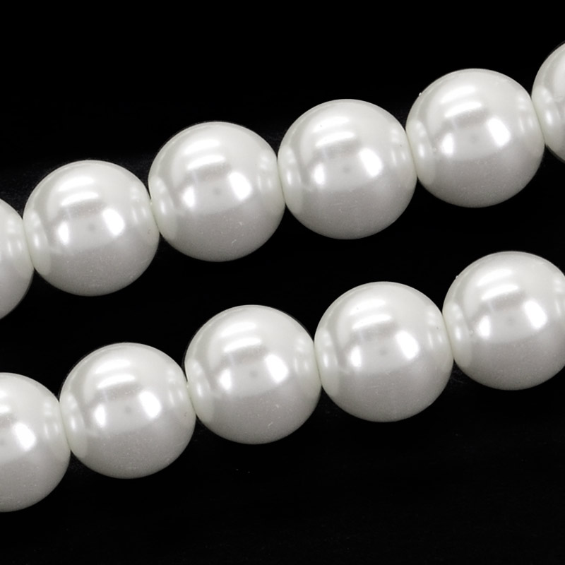 Бусины стеклянные Жемчуг Premium, 8 мм, Белые, Круглые (BUS-052065)