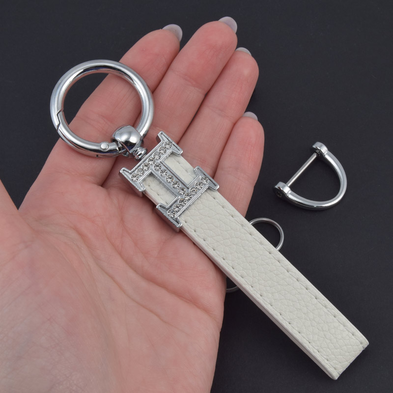 Брелок, 13х3 см, Белый, Натуральная кожа, Темное серебро (OSN-058506)