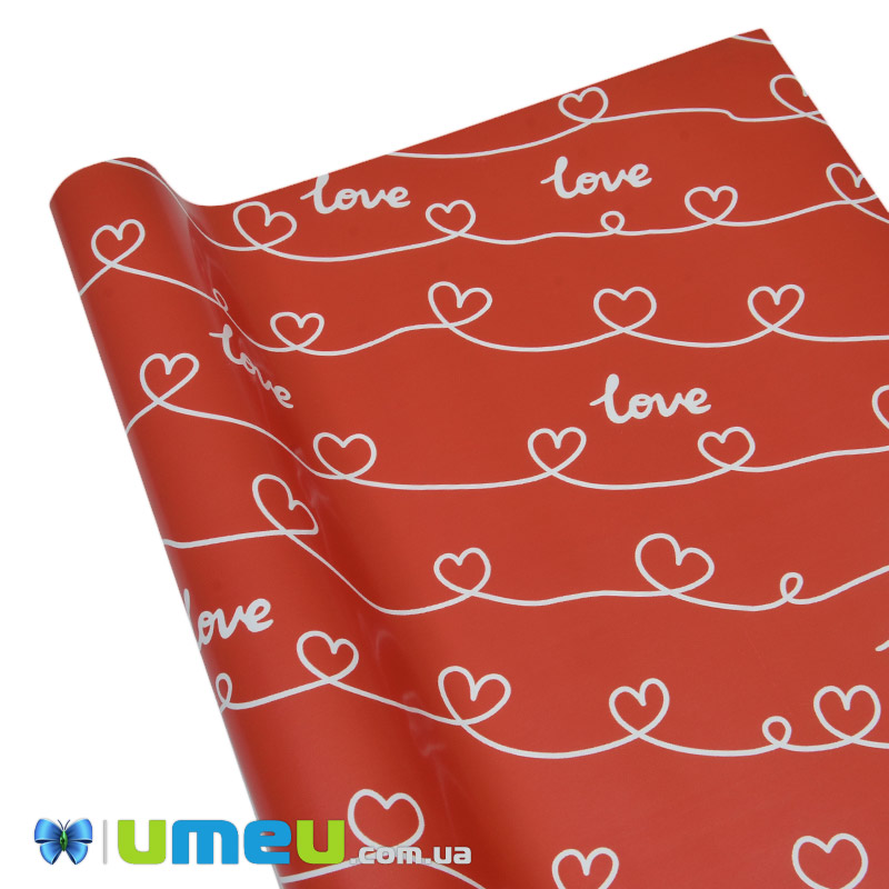 Пакувальний папір Серця, Червоний, 70х100 см (UPK-043267)