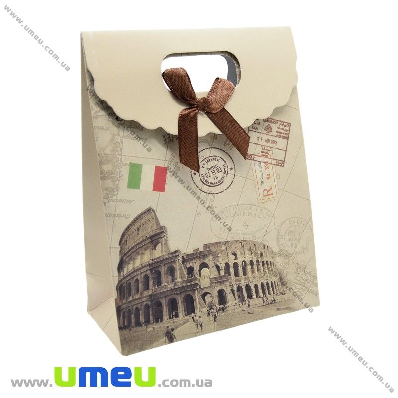 Подарунковий пакет на липучці, Рим, Бежевий, 16х12х6 см (UPK-020408)