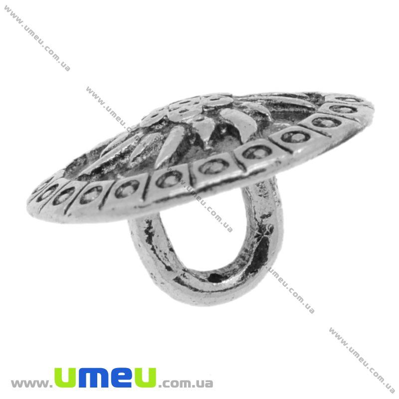 Гудзик металевий на ніжці Круглий, 15х9 мм, Античне срібло (PUG-008997)