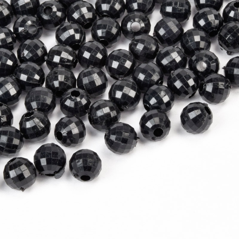 Намистини для сумок ОПТ, Пластикові, Круглі грановані, 6 мм, Чорні (BUS-056149)