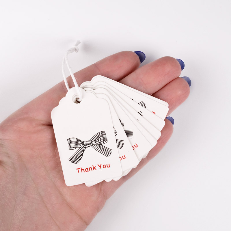 Бірки для подарунків з принтом, 50х30 мм, Білі (UPK-056270)