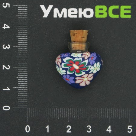 Скляна баночка з полімерною глиною Серце, Синя, 24х22 мм (DIF-006775)