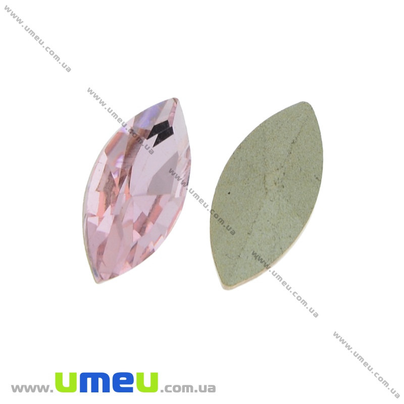 Ріволі скляний, Човник гранований, 15х7 мм, Рожевий (KAB-022001)