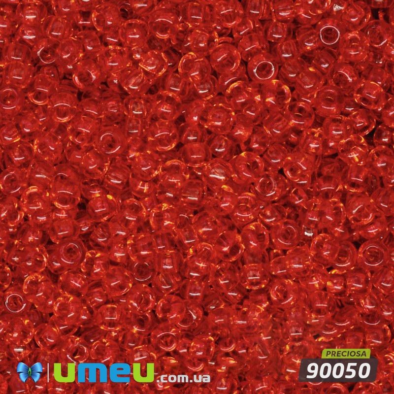 Бісер чеський 11/0, №90050, Червоний, Прозорий (BIS-044445)