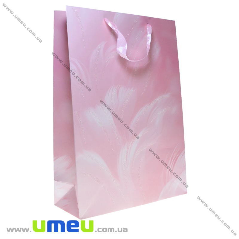 Подарунковий пакет Пір'я, 42х30х12 см, Рожевий (UPK-035660)