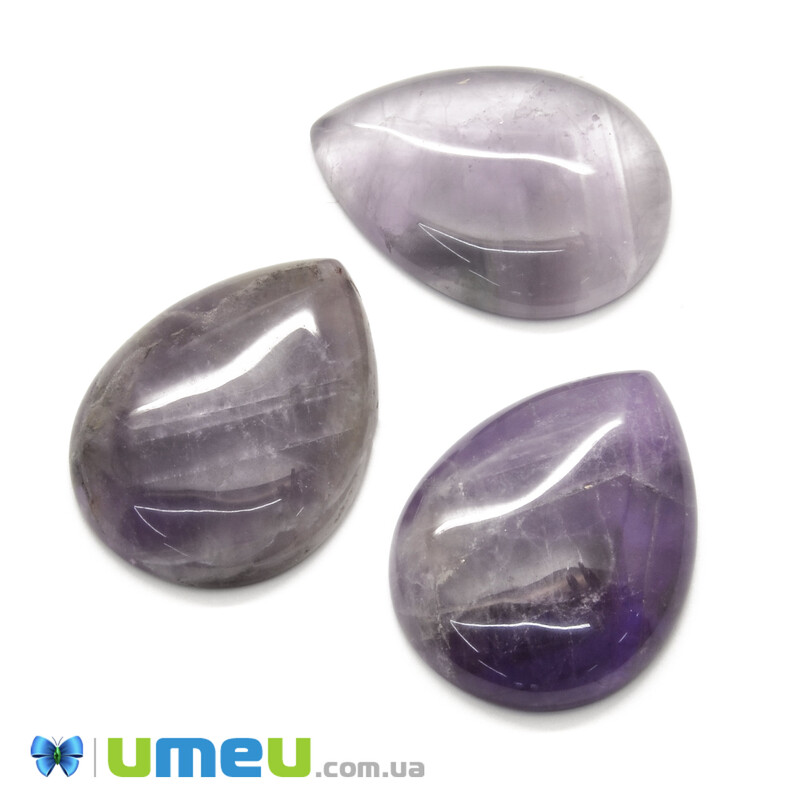 Кабошон нат. камінь Аметист світлий, Крапля, 40х30 мм (KAB-043086)