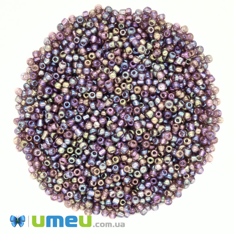 Бісер китайський середній, 8/0, Бузковий АВ прозорий, 3 мм (BIS-037666)