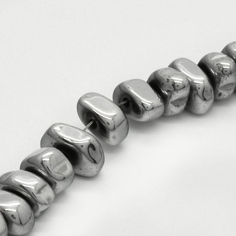 Намистини Гематит, Нат. камінь, З покриттям, 4х7-5х10 мм, Сріблясті (BUS-054031)