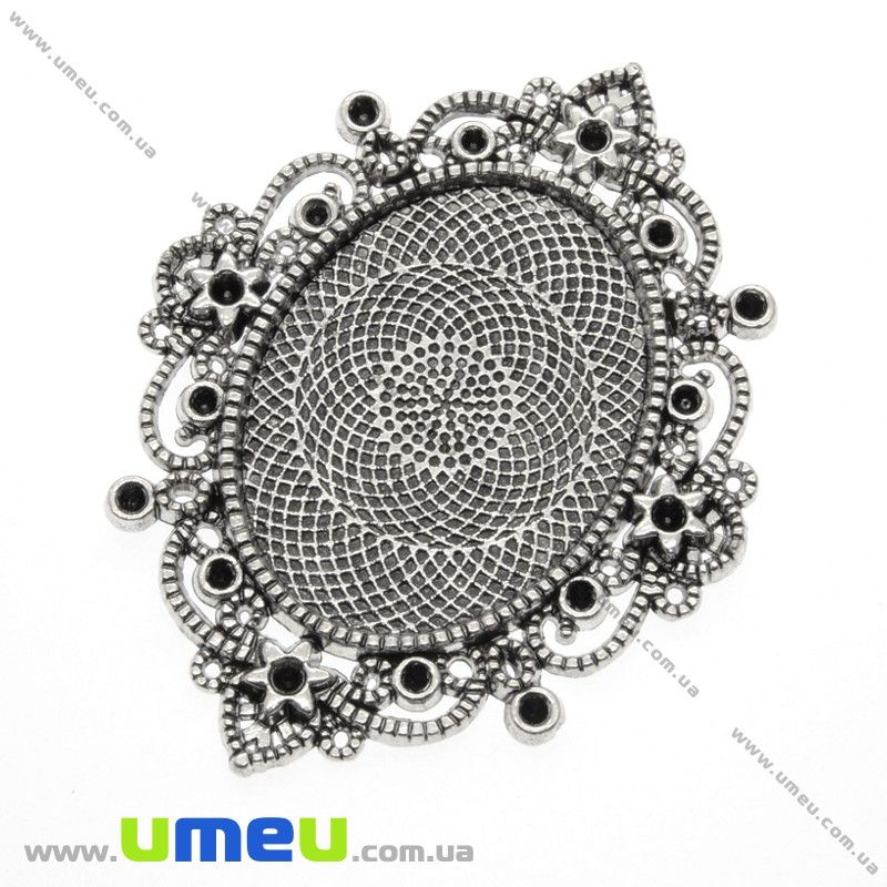 Основа овальна ажурна, 68х53 мм, 40х30 мм, Античне срібло (OSN-002678)