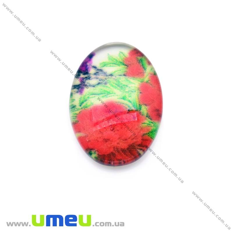 Кабошон скляний з принтом Квіти, 18х13 мм, Овал (KAB-013736)