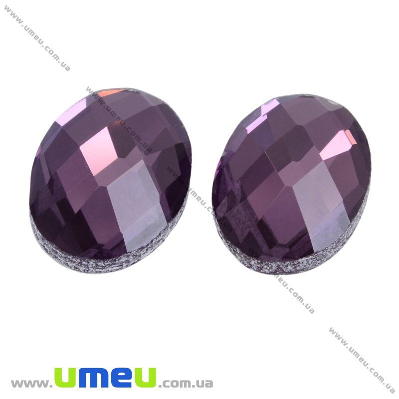 Кабошон скляний гранований, 18х13 мм, Фіолетовий, Овал (KAB-009483)