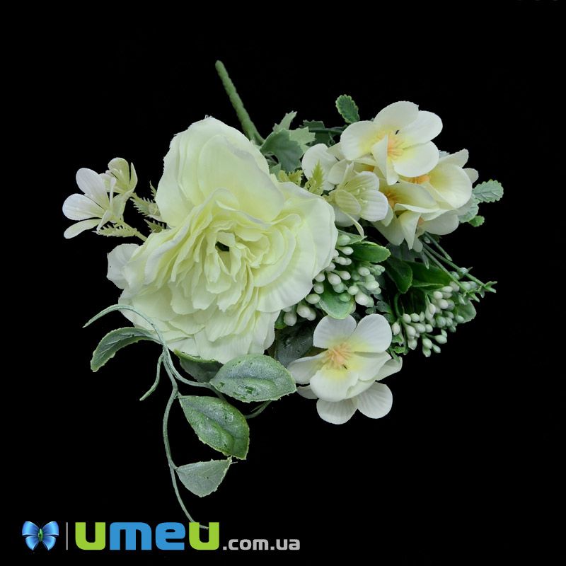 Букет півонії з гортензією, 27 см, Молочний (DIF-045846)