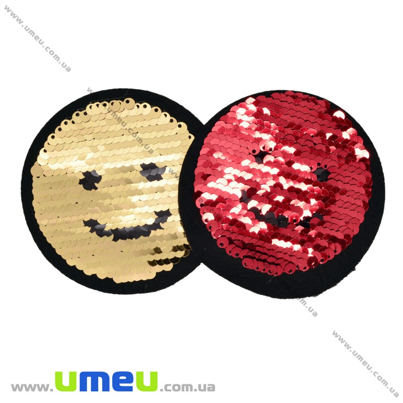 Термоаплікація двостороння Смайлик, 8 см, Золотисто-червона (APL-025808)