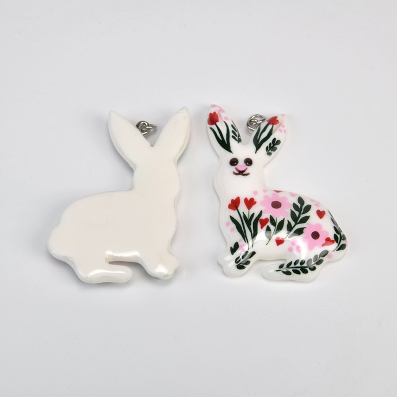 Підвіска Зайчик з полімерної глини, 47х30 мм, З малюнком (POD-059373)