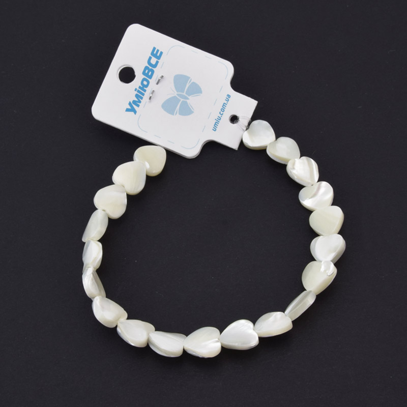 Намистини Перламутр білий, Натур. камінь, 10 мм, Серце, 19 см (BUS-058094)