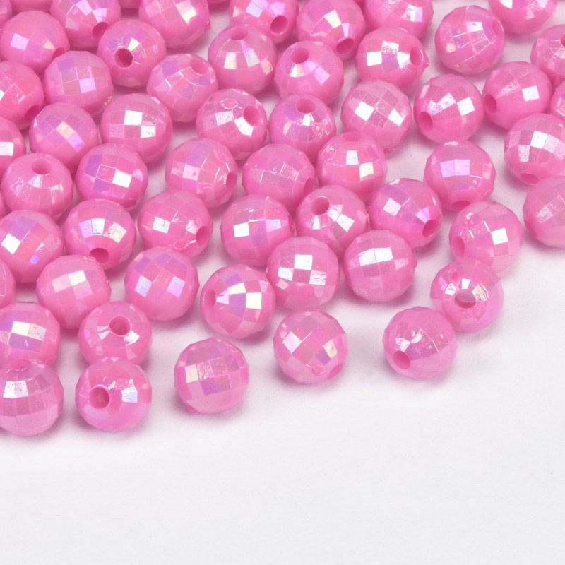 Бусины пластиковые радужные, Круглые граненые, 6 мм, Розовые (BUS-059583)