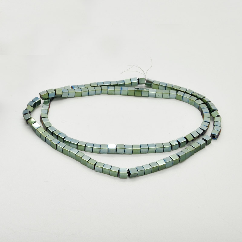 Намистини Гематит, Натур. камінь, Кубик, 3х3х3 мм, Зелені (BUS-053989)