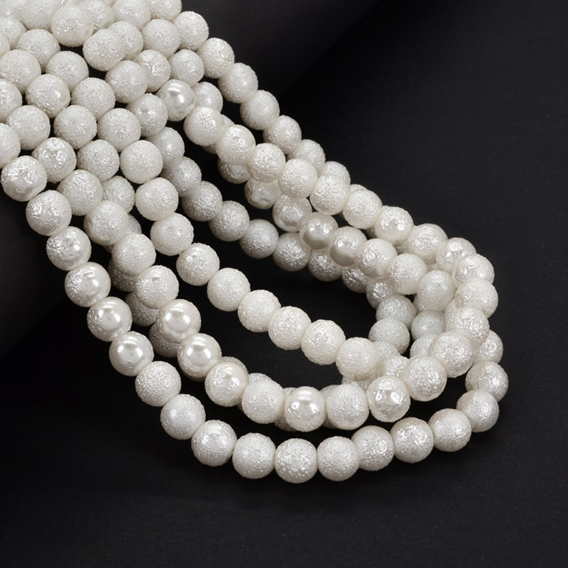 Намистини скляні Перли текстуровані, 8 мм, Молочні, Круглі (BUS-052130)