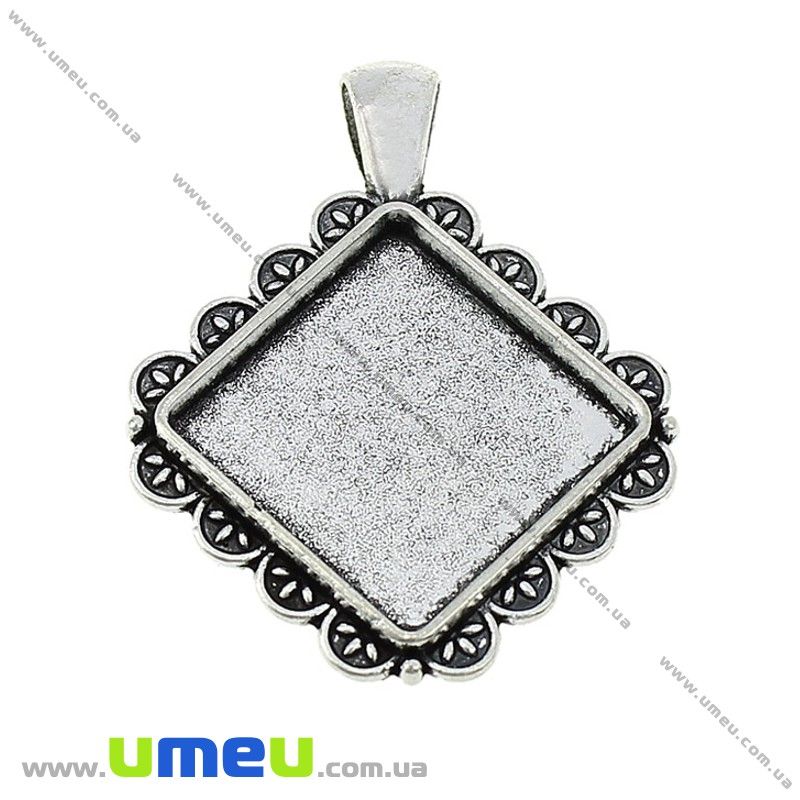 Основа ромб, 42х33 мм, 19х19 мм, Античне срібло (OSN-028214)