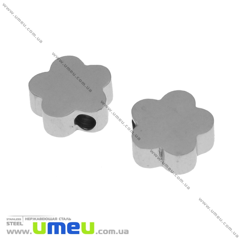 Намистина з нержавіючої сталі Квіточка, 8х8 мм, Темне срібло (STL-036524)