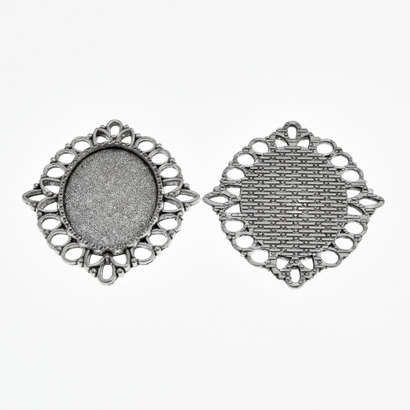 Основа овальна ажурна, 40х34 мм, 25х18 мм, Античне срібло (OSN-059449)