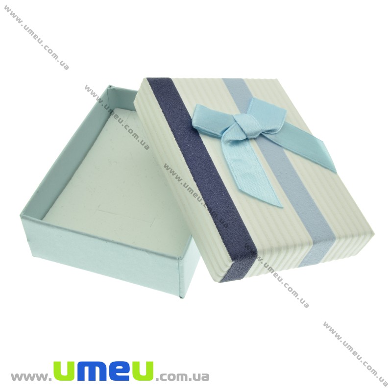 Подарункова коробочка Прямокутна в смужку, 9х7х3 см, Блакитна (UPK-023147)