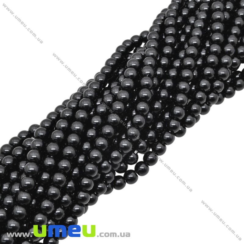 Намистини скляні Перли Premium, 6 мм, Чорні, Круглі (BUS-034135)