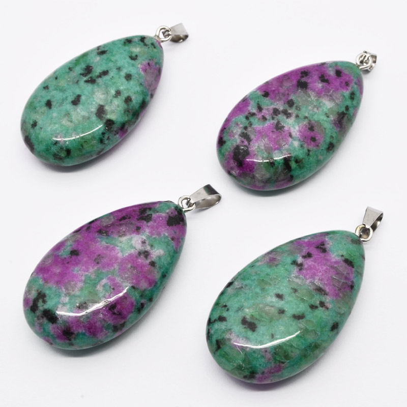 Підвіска Крапля, Натур. камінь Рубін у цоїзіті, 44х24х12 мм (POD-054370)