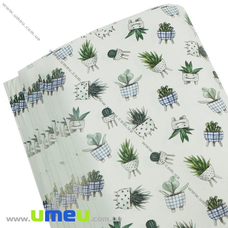 Пакувальний папір Кактуси, Білий, 70х100 см (UPK-032728)