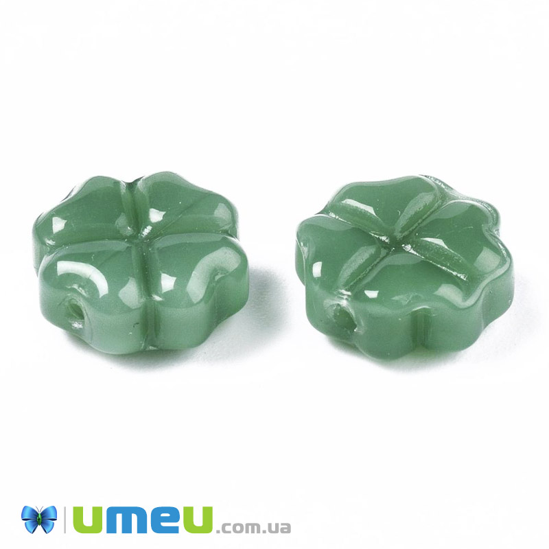 Бусина скляна, 10х10х4, 8 мм, Конюшина, Зелена (BUS-044266)