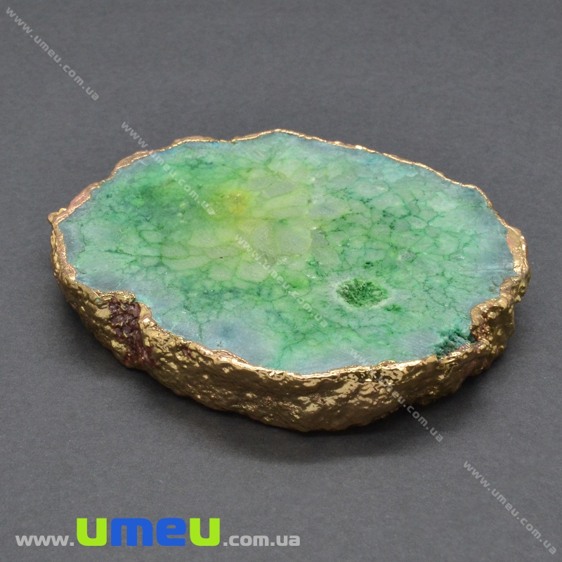 Підвіска з натурального каменю, Друза агату, Салатова, 78х57 мм (POD-036552)