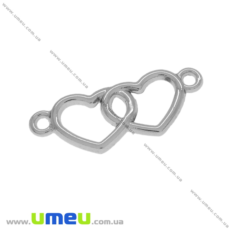 Конектор металевий Серця, 27х11 мм, Темне срібло (KON-036761)