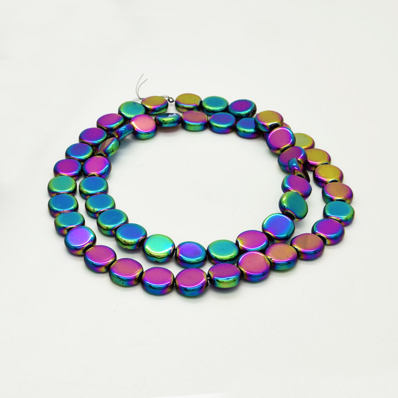 Намистини Гематит, Нат. камінь, Круглі плоскі, 8х3 мм, З покриттям, Ірис (BUS-054024)