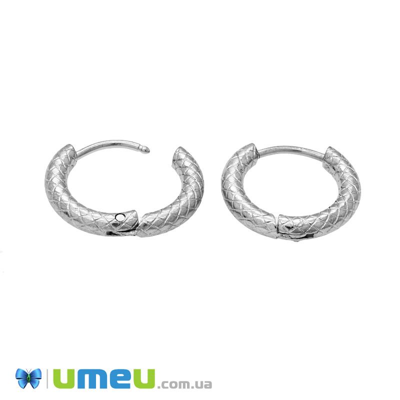 Сережки-кільця Huggie з нержавіючої сталі, 15х14х2,5 мм, Темне срібло (STL-047290)