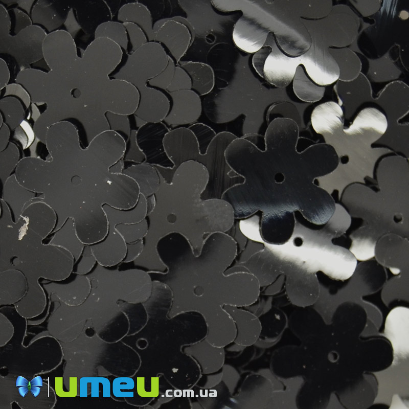 Паєтки Індія квіти, 14 мм, Чорні (PAI-041824)