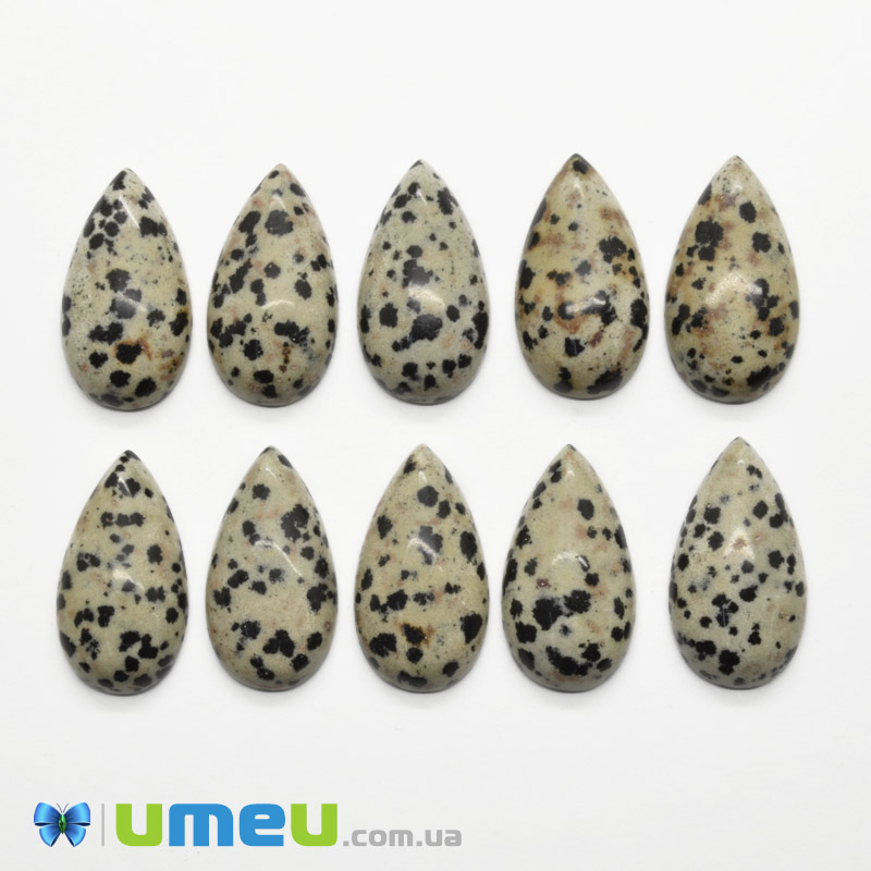 Кабошон нат. камінь Яшма далматинова, Крапля, 28х15 мм (KAB-050567)