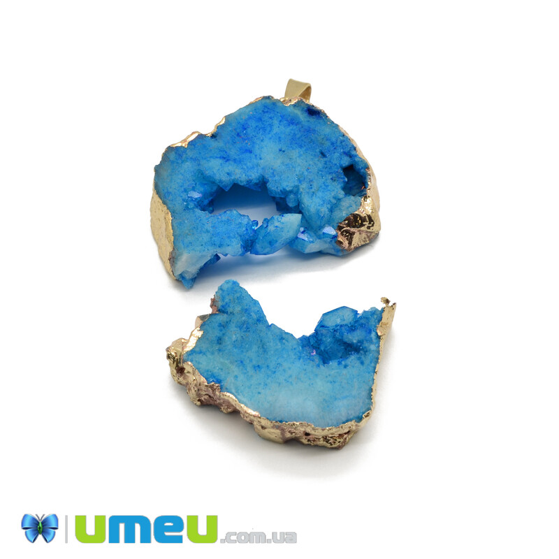 Підвіска з натурального каменю, Друза агату УЦЕНКА, Блакитна, 62х42 мм (POD-042041)