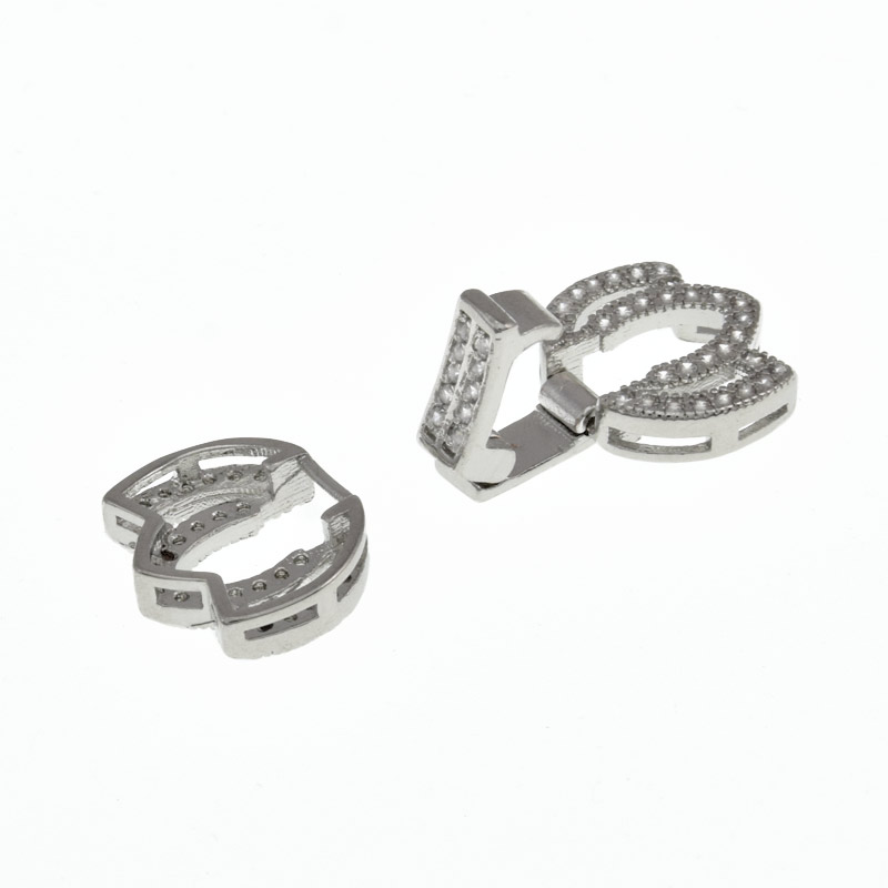 Застібка, 24х12 мм, Латунь з покриттям Родій, Куб. цирконій (ZAM-058446)